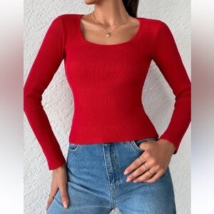 Elegant Red Long Sleeve Top